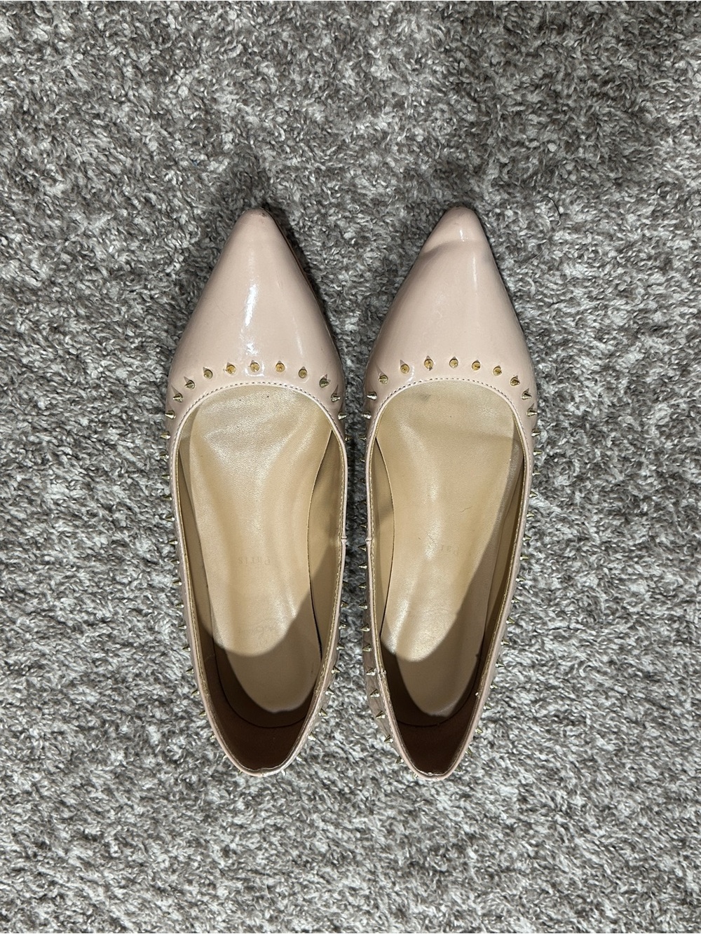 Christian Louboutin Nude Patent Pointed-Toe Studded Flats